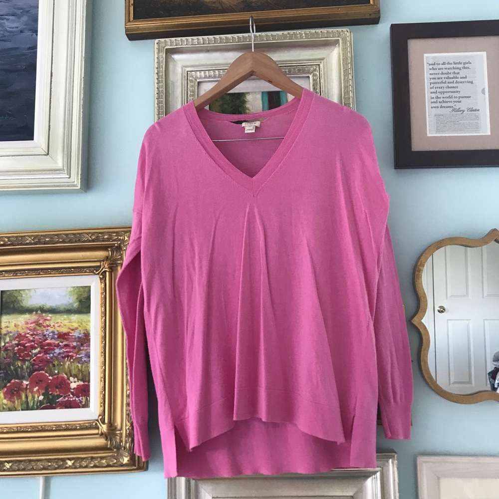 J. Crew hot pink v-neck sweater